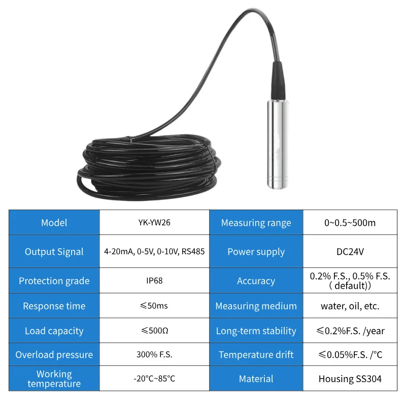 YUNYI YUNYI Water Level Sesnor 0-5v 4-20ma RS485 water liquid submersible level transmitter water/fuel tank hydrostatic level se