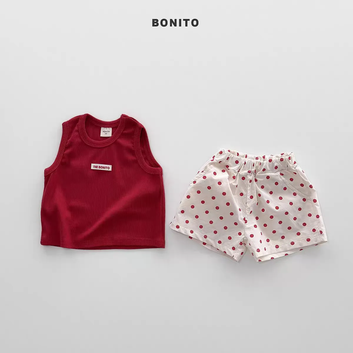 2026 Summer New Baby Sleeveless Casual Clothes Set Boys Girls Letter Print Vest + Dot Shorts 2pcs Suit Cotton Toddler Outfits