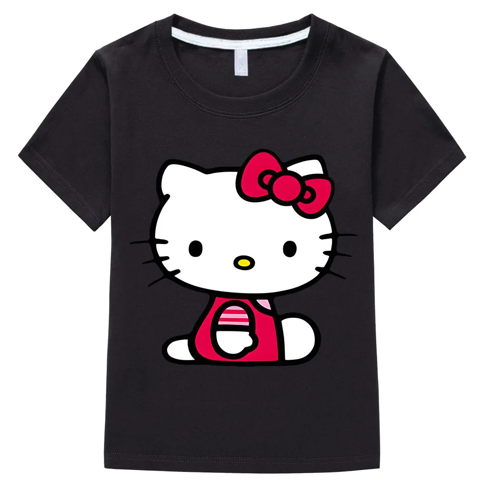 Cartoon Cotton T-shirt Fashion Kids Print Pink Hello Kiitty Summer T-shirt Kids Top Sports Break Short Sleeve Tops Girls Clothes