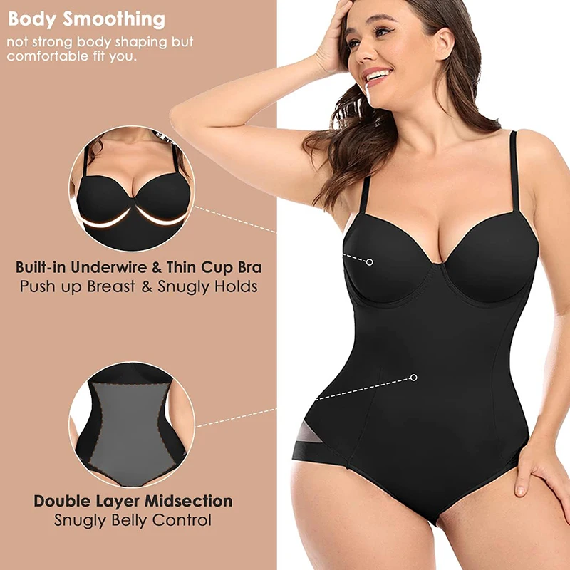 MISSMOLY Womens Bodysuit Shapewear Built in bra Full Body Shaper Plus Size Tummy Control Butt Lifter Overbust Corset Underwear