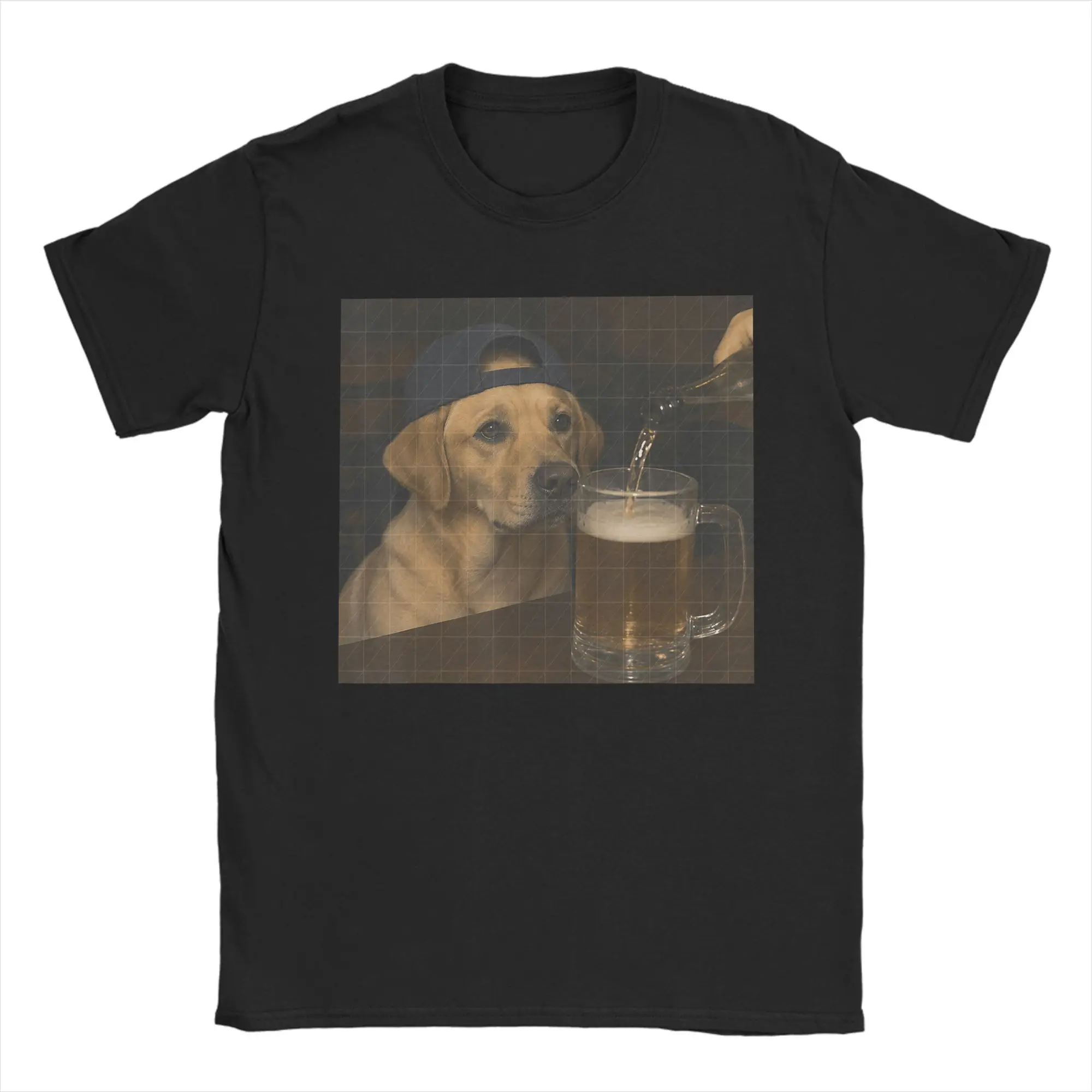 Mens T-Shirt Vintage Labrador Retriever Drinking Beer Dog Humor Meme T-Shirts Hip Hop Loose 100 Cotton Clothes Plus Size 5XL
