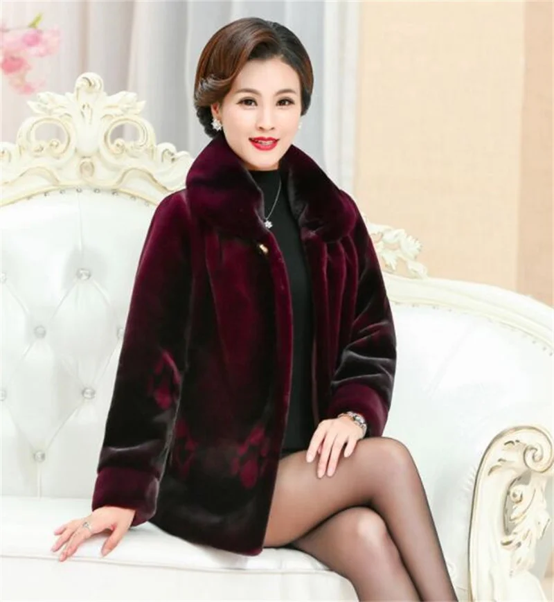 Winter Jacket Warm Imitation Mink Fur Coat Women Clothes New Print Short Outerwear Middle-aged Female Basic Faux Mink Fur Coats