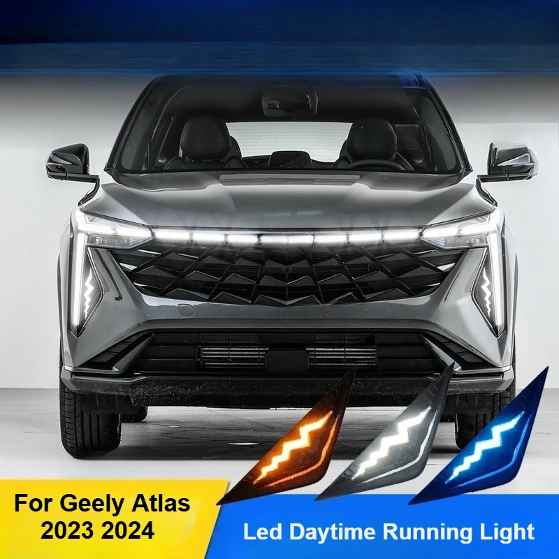 

For Geely Atlas 2023 2024 Led Daytime Running Lihgt Dymanic Turn Signal DRL Front Fog Lamp Modification Accessories