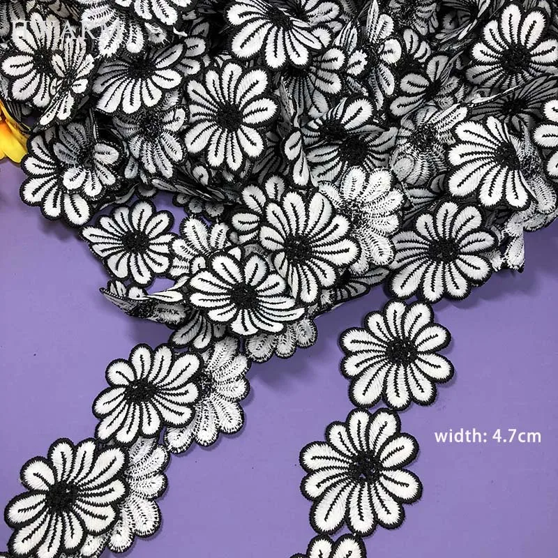 10yard 4.7cm New Hollow Out Lace Fabric Diy High Quality Milk Silk Watersoluble Embroidery Flower Bar Code Dress Accessories