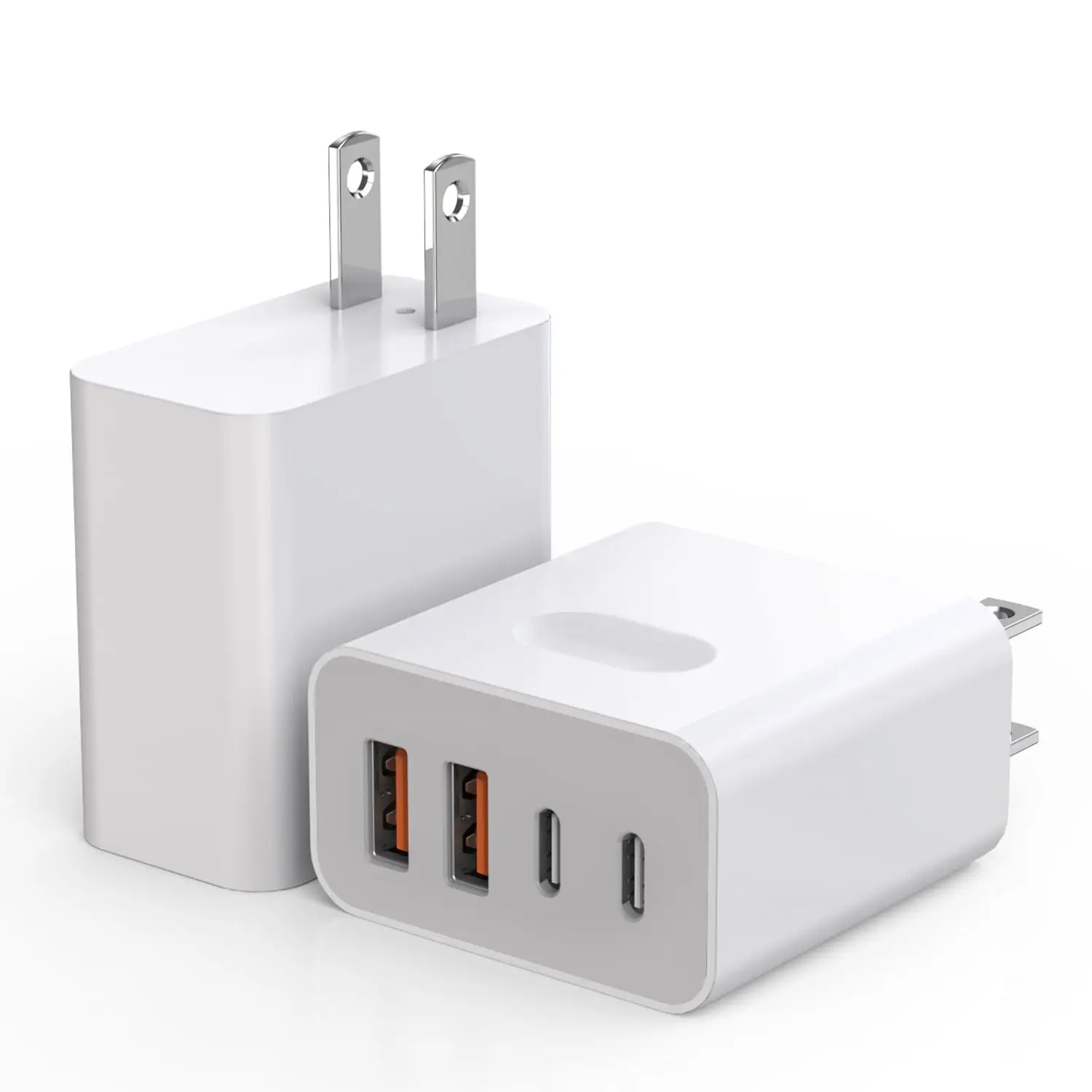 2-Pack 4-Port USB C Wall Charger Dual Port PD Plug A+QC Double USB C adapter, Double Portable Charger for iPhone 16/15/14/13/12