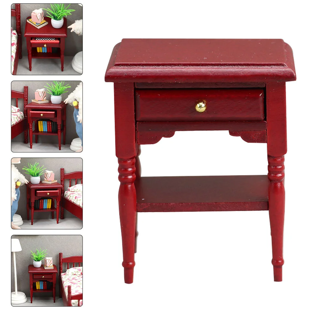 Mini Furniture for Simulated Bedside Table House Nightstands Miniature Model Red Micro Scene