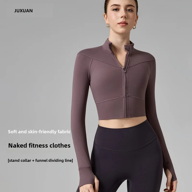 Autumn Slim Fit Yoga Jacket Women Stand Collar Running Sports Top Zipper Naked Gym Training Shirts women's spring/autumn jacket