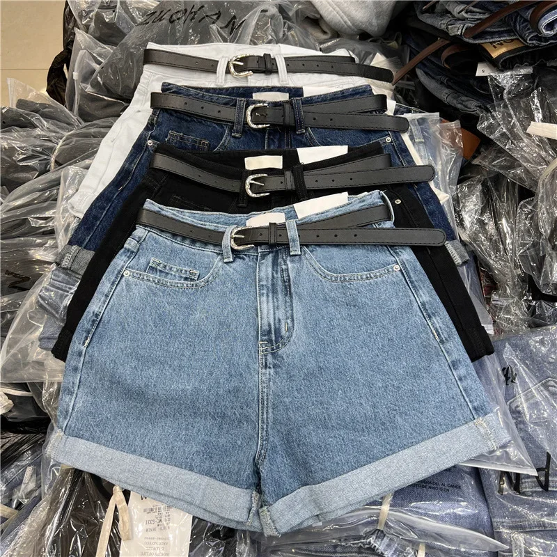 Schicke, locker sitzende Damenjeans im koreanischen Stil mit weitem Bein, schlankmachende, lässige Jeansshorts mit hoher Taille für den Sommer