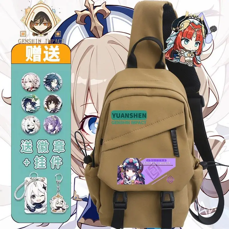Genshin Impact Collaboration Cute One-Shoulder Middle School Girls, Crossbody For Students, Boys' Ins Chest Bag A
