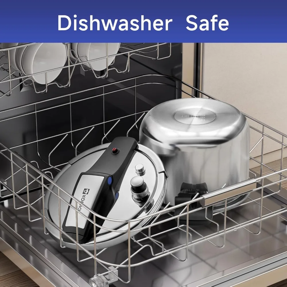 طنجرة ضغط من الفولاذ المقاوم للصدأ، موقد غاز متوافق مع الحث، آمن للاستخدام في غسالة الأطباق، تصميم مفتوح يد واحدة #5