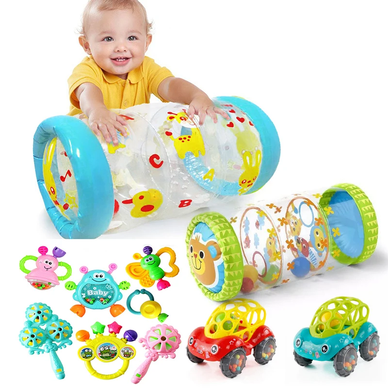 Rodillo inflable para gatear para bebé, juguetes para desarrollo infantil, sonajeros móviles, juegos de coches para recién nacidos, juguetes para