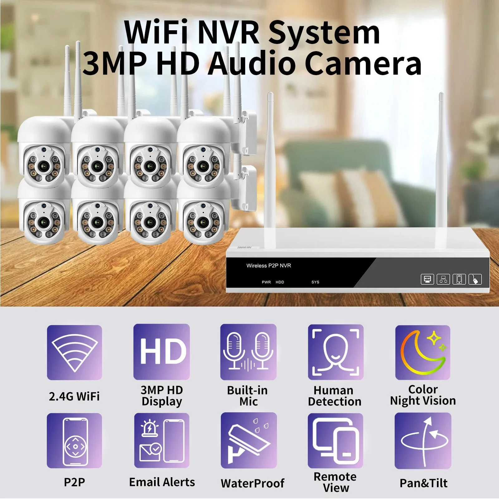 Imagem -02 - Gadinan-sistema de Câmera Cctv sem Fio Câmera ip Wifi Ptz 3mp Conjunto Poe Nvr ao ar Livre Proteção de Segurança Doméstica Kit de Vigilância de Vídeo