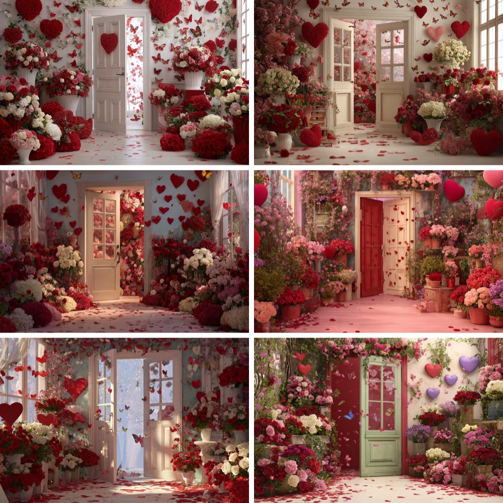 

Photography Background Room Photography Red Rose Wood Window Backdrop Decor Heart-shaped Balloon Show Mother's Day Photo Studio