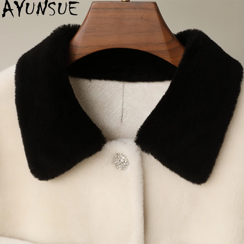 AYUNSUE Natural Wool Women's Jacket Autumn Winter Elegant Short Shearling Jackets for Women Clothes Lamb Fur Jacket Abrigo Mujer