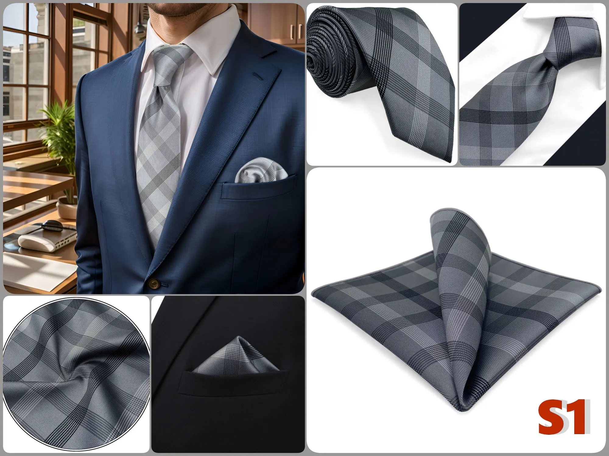 Braunes Herren-Krawatten-Einstecktuch-Set, klassisches Krawatten-Einstecktuch-Set, Business-Formal, Khaki, 147 cm, Dropshipping, Vintage – Detail 12