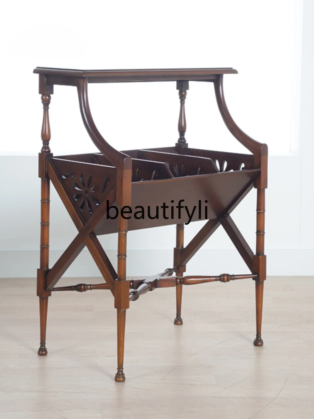 

ss Retro solid wood newspaper rack Hollow Korean casual floor book rack