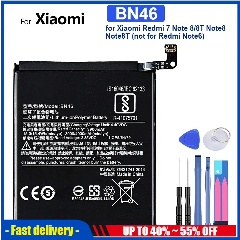 

Bateria BN46 4000mAh Mobile Phone Backup Battery For Xiaomi Redmi Note 8 8T 6 Note8 Redmi 7 Redmi7 Note6 Replacement Batteries