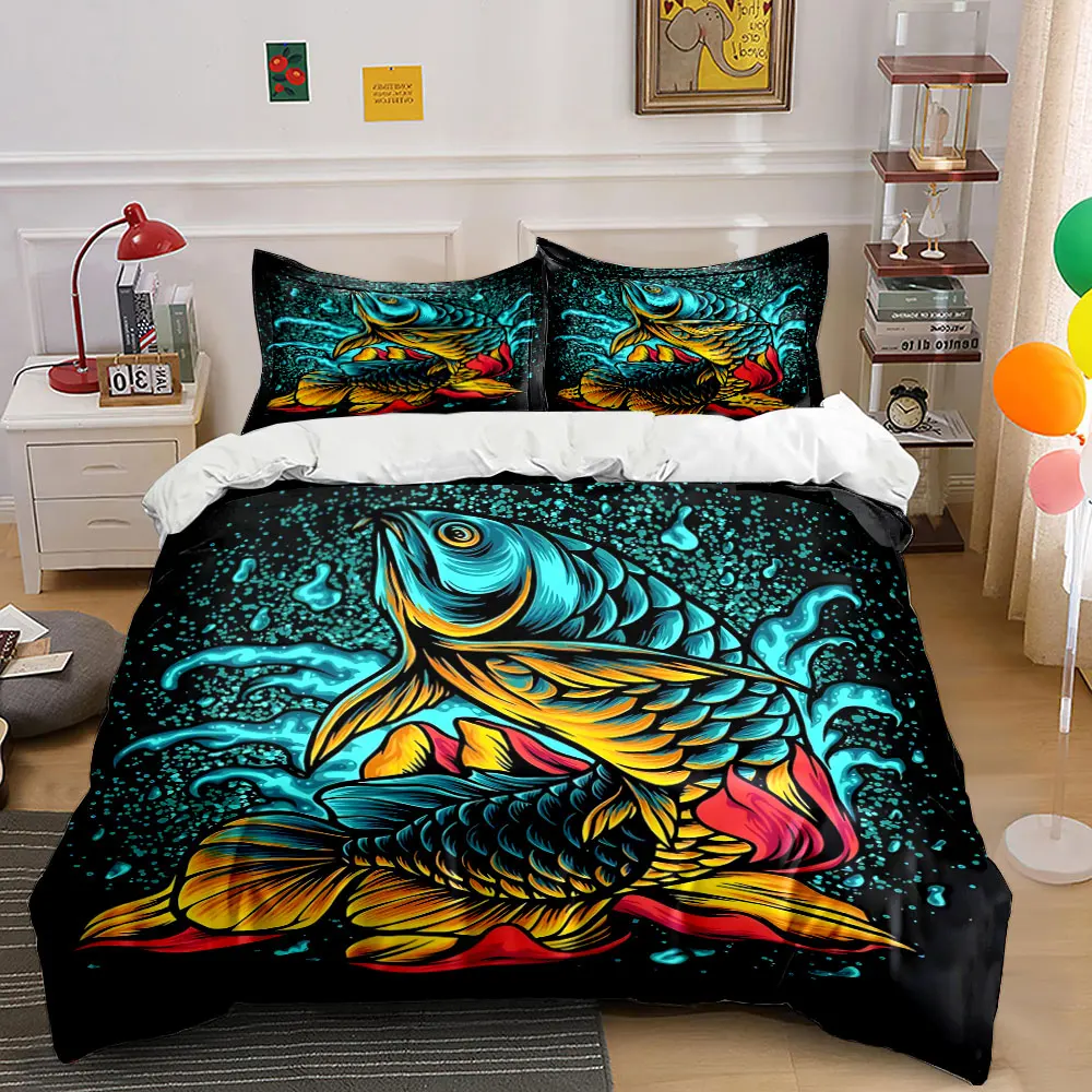 

Vibrant jumping fish art illustration Duvet Cover Set with 3D Printing Design Soft Polyester Bedding Set All-Season Comfort