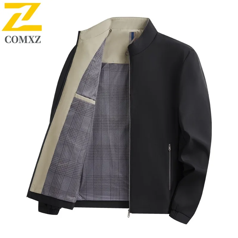 COMXZ Men Autumn Jacket Lightweight Commuting Office Motorcycle Jackets Premium Stand Collar Cozy Wind Resistant Clothing