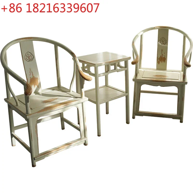 Sofa Chair Antique Ming Style Solid Wood round-Backed Armchair Leisure Single Armchair Palace Chair Three-Piece Set