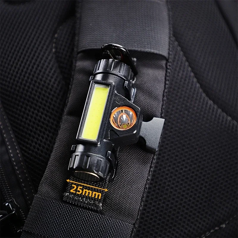 Mini Flashlight Portable Light Tactical Outdoor Camping Hiking Tools EDC Molle 25mm Backpack Strap Clip USB Rechargeable LED