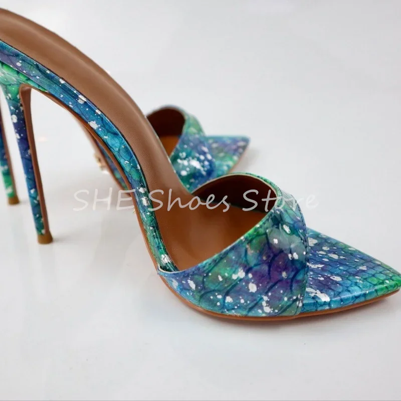 

Модные разноцветные женские туфли на высоком каблуке со змеиным узором, свадебные модельные туфли для невесты, сандалии на тонком каблуке с острым носком, женские тапочки