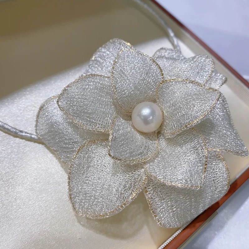 

SGARIT Trending Jewelry DIY Italian Craftwork Large Size Flower Lace 14k Filled Gold Natural Freshwater Pearl Chocker Jewellery