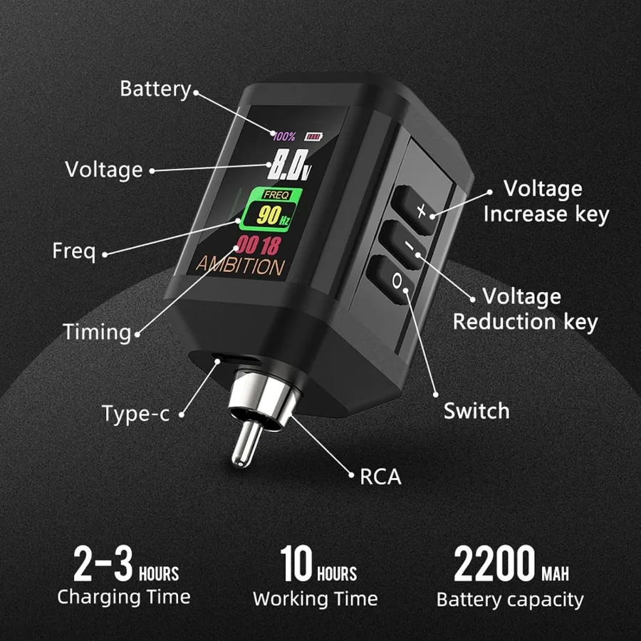 ماكينة رسم الوشم التجميلي اللاسلكية مع مصدر طاقة كورال 2200 مللي أمبير في الساعة لفناني الوشم المحترفين، شريط محرك مستقيم مدمج Desi #6