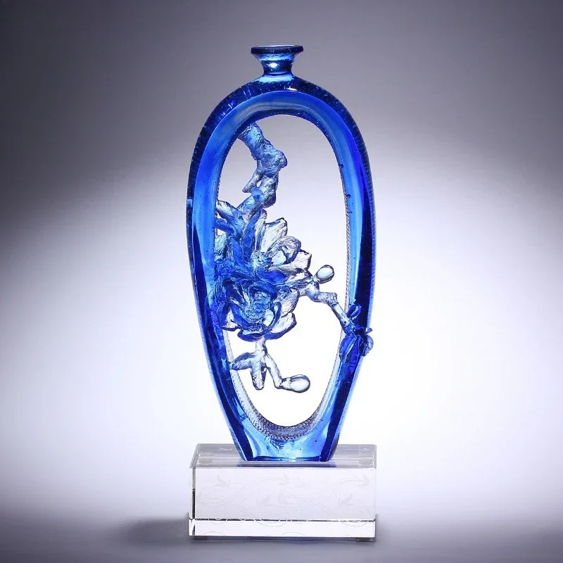 عمل فني مزجج مزهرية ماغنوليا زخرفة كريستال غرفة المعيشة مدخل خزانة الجدول الديكور هووسورمينغ هدية حروف