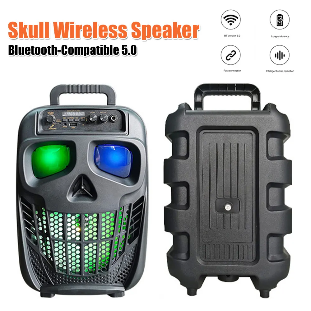 

Портативная беспроводная колонка Skull с Bluetooth 5.0, перезаряжаемая, для караоке, с поддержкой USB, TF-карт и AUX, уличная акустическая система