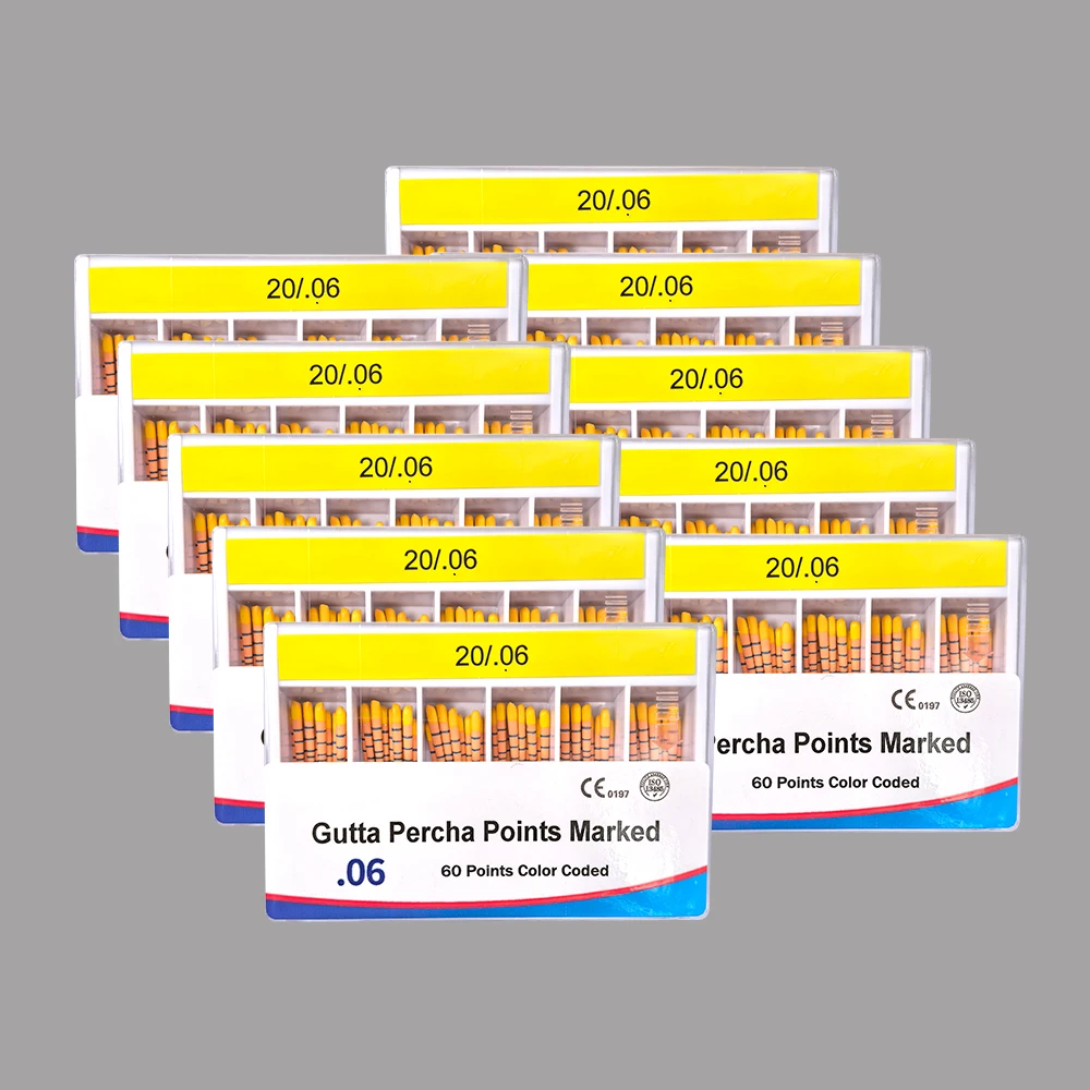 

10 коробок стоматологических конусных абсорбирующих бумажных палочек (руберон) красного и желтого цвета, с маркировкой 20/06, 25/06, 30/06, 40/06, материал для абсуртации корневых каналов