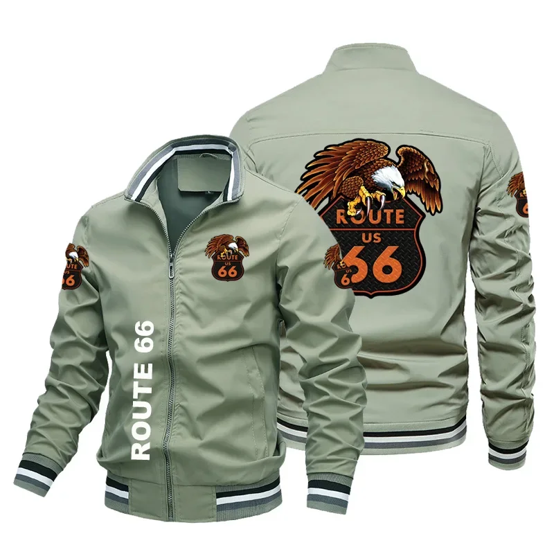 Casual Coat Top Men\'s Route 66 Printed Motocoss Jacket Baseball Jacket Pilot Jacket European Size+large