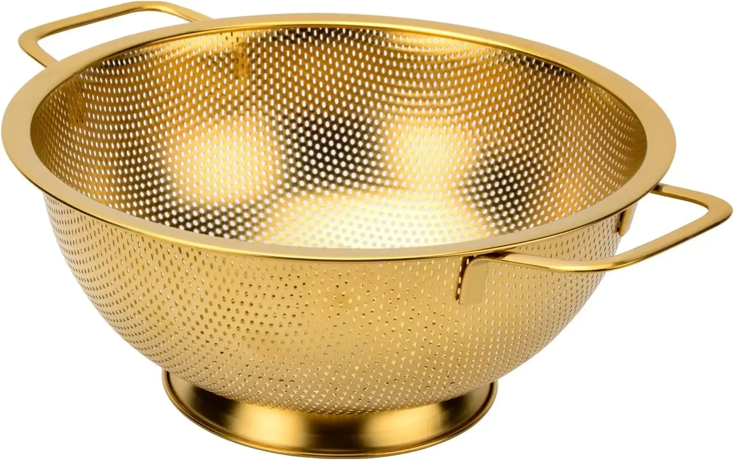 

Colander, 3 Quart Stainless Steel Pasta Rice Food Metal Strainer with Handles and Self-draining Base for Kitchen, Gold