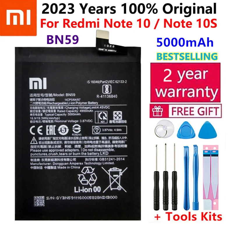 

2023 Years 100% Original High Quality New BN59 5000mAh Battery For Xiaomi Redmi Note10 Note 10 10S Batteries Bateria Tools