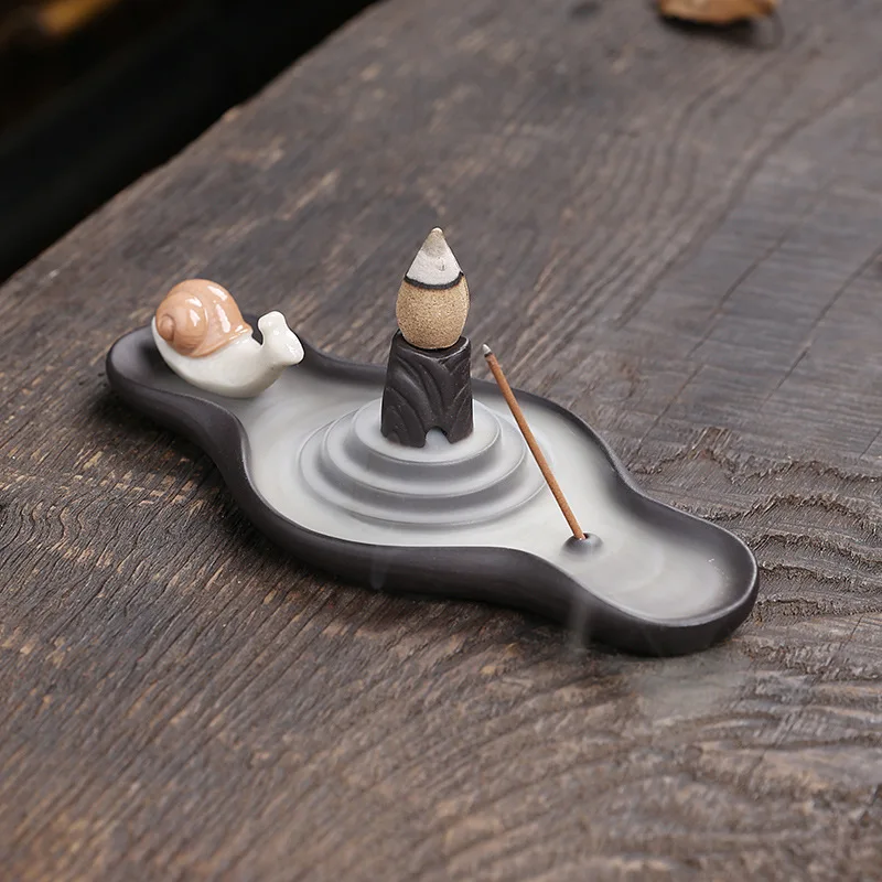 Home Decor Ornaments Purple Clay Handicrafts Snail Waterfall Backflow Incense Ceramic Incense Stick Holder Incense Coils