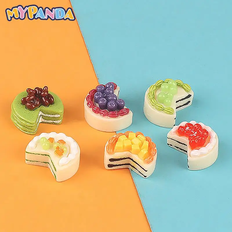 6Pcs 1:12 Dollhouse Miniature Fruit Cake Model Blueberry Strawberry Mango Cake Ornament Food Decor Toy Doll House Accessories