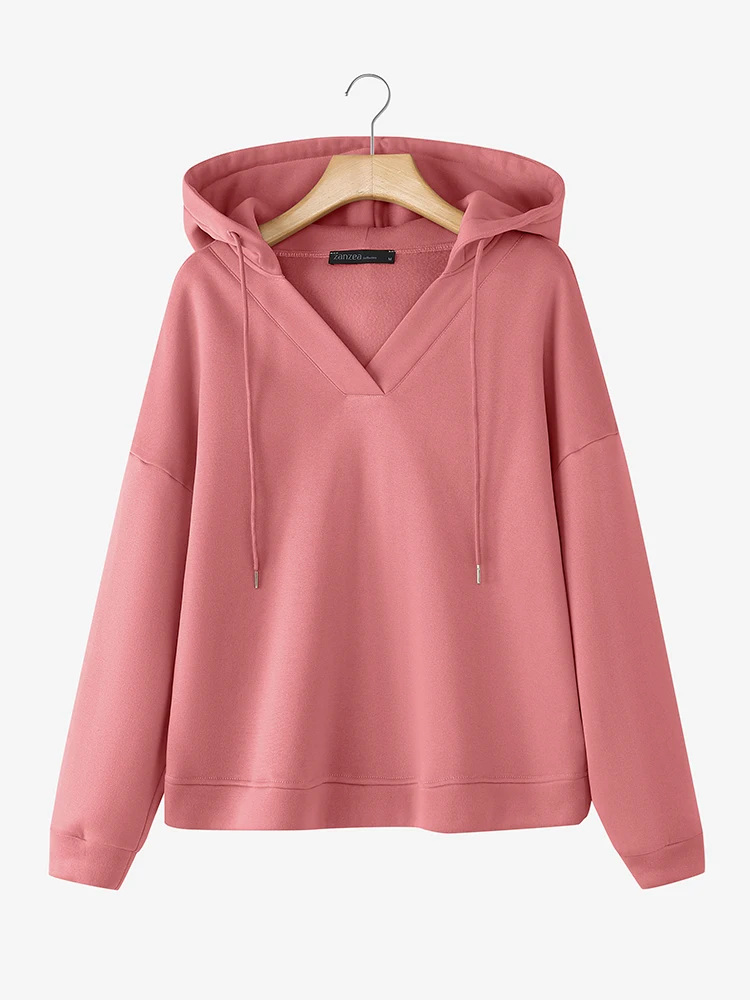 ZANZEA Women Hooded Sweatshirts Fashion Long Sleeve Hoodies Loose Solid Casual Pullovers 2025 Autumn Winter Jumpers Elegant Tops