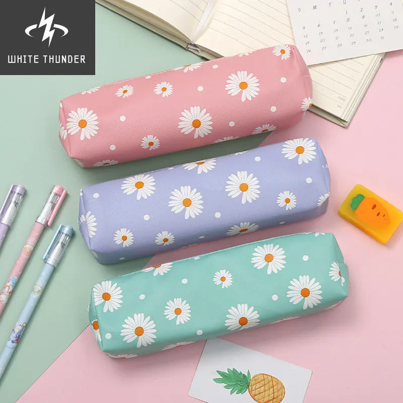 1pc Kawaii Daisy Pencil Case Floral Flower Zipper Pencil Cases Gift School Pencil Box Pencil Bag School Supplies Stationery