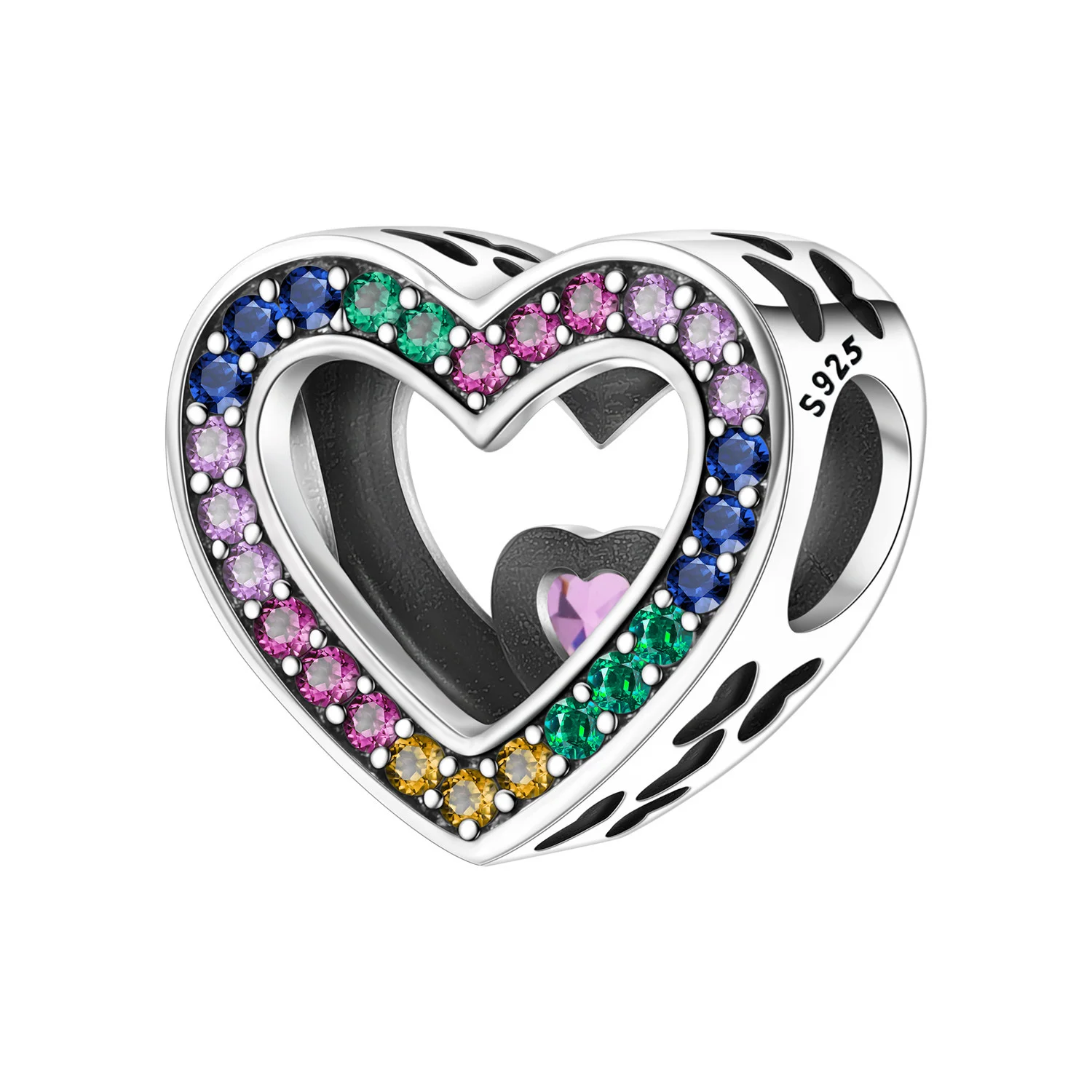 CYCUFF Plata de Ley 925 FOREVER, Dijes de Corazón de Circonita de Colores para Pulseras y Collares, Ideales para Joyería, Cuentas de Fiesta, Manualidades y Regalos Finos