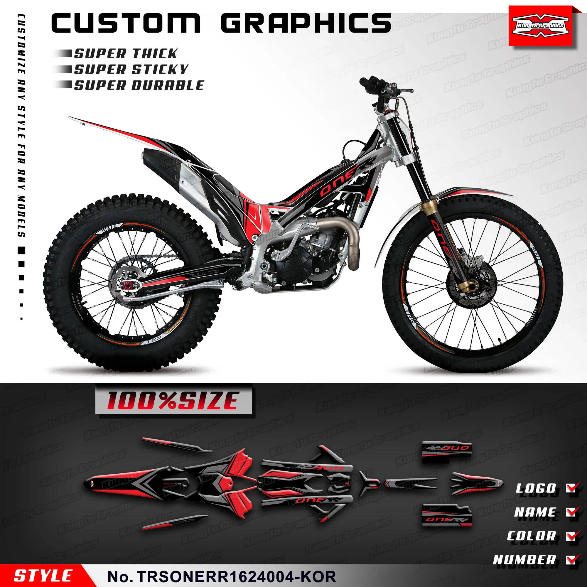 

KUNGFU GRAPHICS Restyle Stickers Custom Wrap Decal Kit for TRS Trials Bike TRRS ONE R RR GOLD 2016-2024, Red Grey