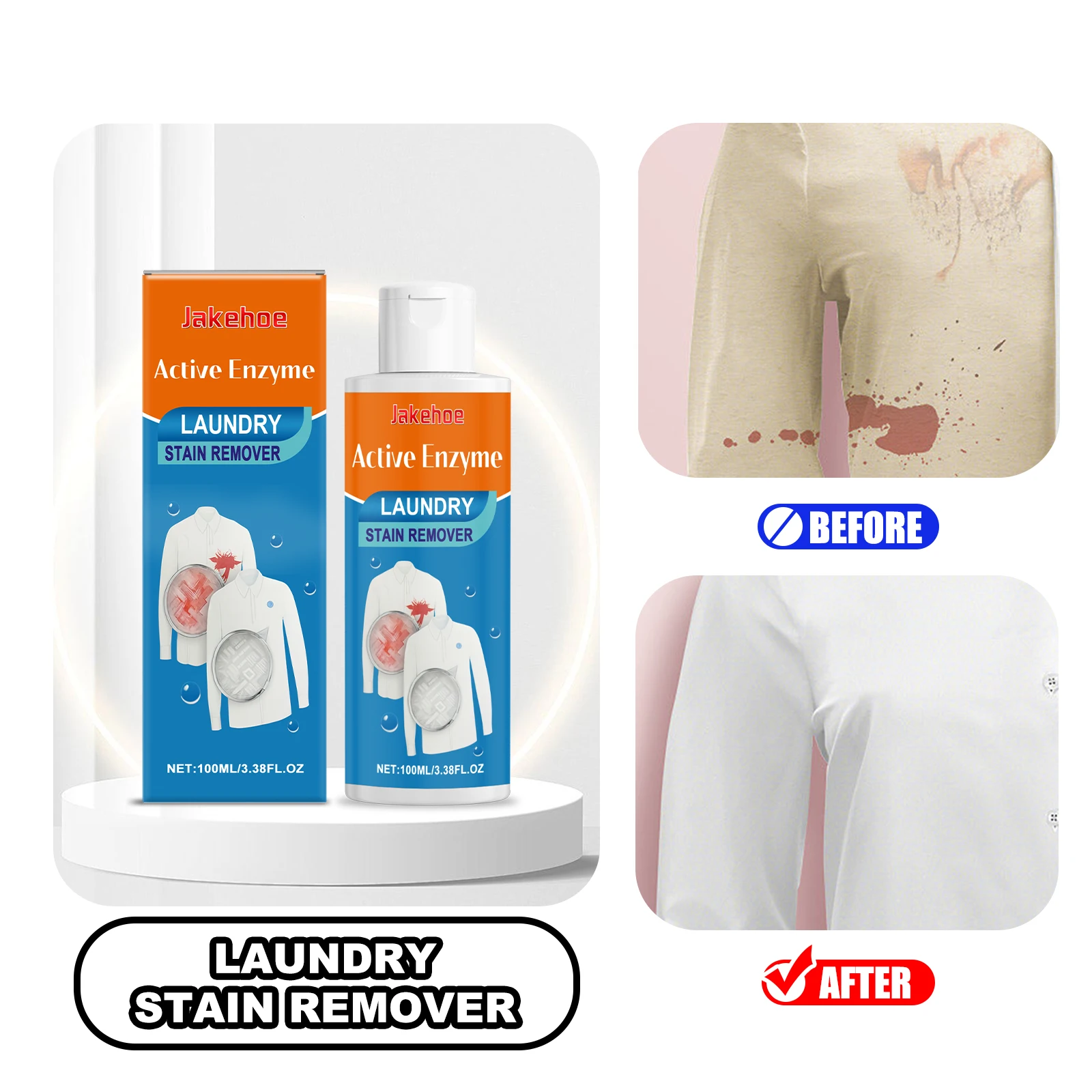 

JAKEHOE Clothes Stain Remover Fluid 100ml Laundry Stain Remover Effectively Remove Stubborn Quick Decontamination Cleaning Agent