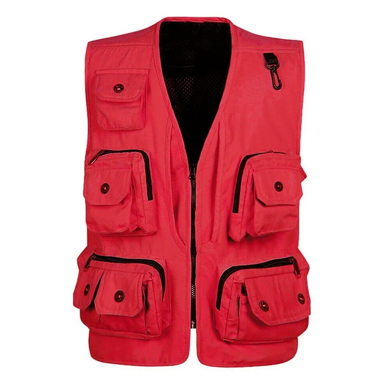 男性用のシンプルな無地の作業服写真撮影屋外メンテナンス釣りボタンマルチポケットベスト春と秋