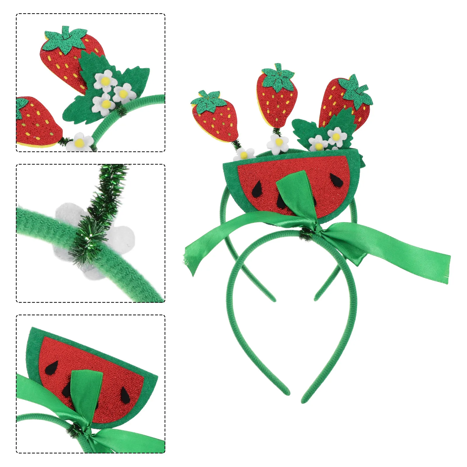 

2Pcs Fruit Headband Set Watermelon Strawberry Design Cute Summer Hair Accessories for Holiday Party Beach Cosplay
