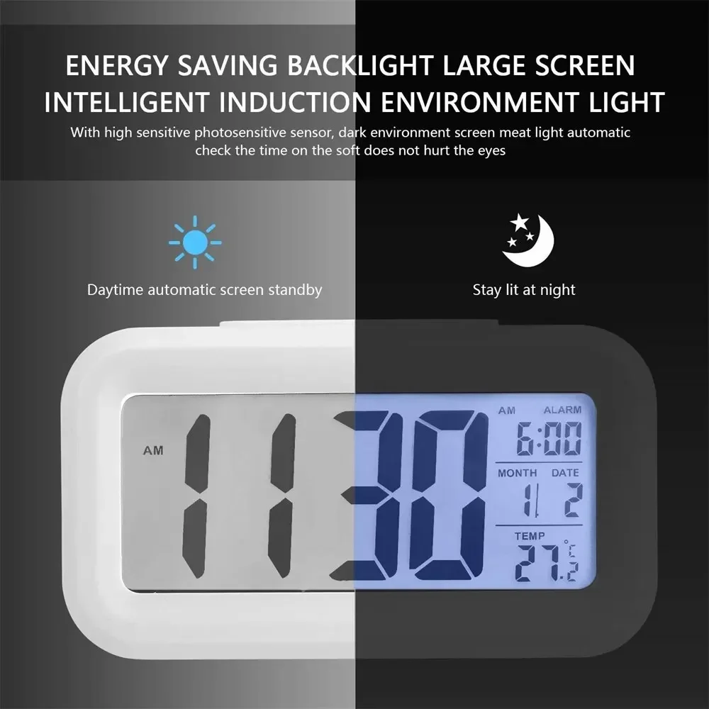 LED Digital Alarm Clock Backlight Snooze Data Time Calendar Desktop Multifunction Electronic Backlight Table Clock Night Vision