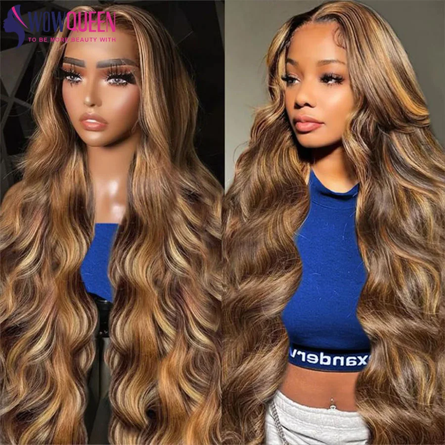 30 32 Inch Highlight Wig Human Hair Body Wave Lace Front Wig Brazilian Remy Colored 13x4 Transparent Lace Frontal Wigs For Women