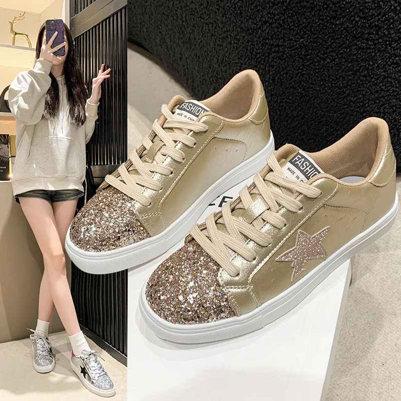 Cross border dirty shoes Korean version women new sequin sparkling silver retro couple star made old dirty women white shoes