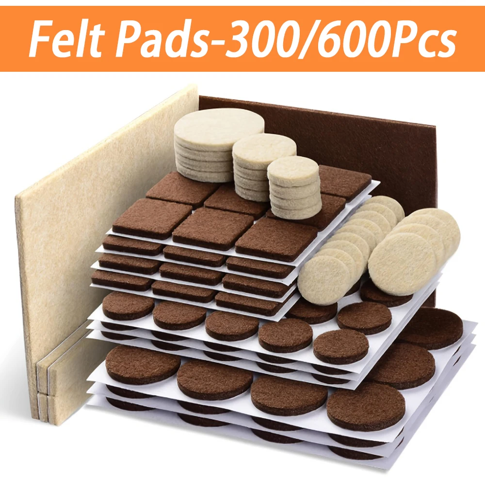 

300/600Pcs Felt Chair Leg Pads, Value Pack of Various Sizes,Felt Furniture Pads for Protecting Hardwood Floors,Self Adhesive