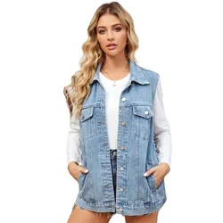 Cardigan en Denim à Capuche pour Femme, Poches Internes, Poignées Amovibles, Boutonnage Simple, Veste en Fibre, Vêtement Décontracté