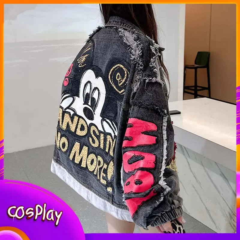 

Mickey Denim Top Disney Casual Fashion Loose Retro America Style Embroidered Cowboy Jacket Women Men Clothing Trendy Coat Gift