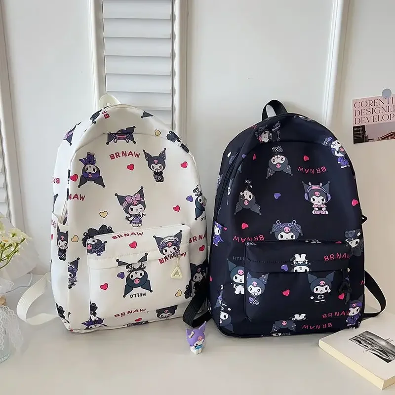  Kawaii Kuromi Shool Backpack for Girl Women Large Capacity Lightweight School Bag Cartoon Printing Nylon Fabric